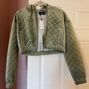 Cropped sage green velvet zip-up jacket from CIDER. Never worn.